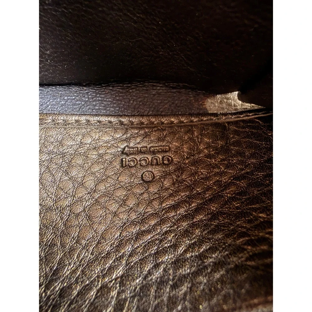 Gucci Bamboo Tassel Zip Around Wallet Bronze Metallic Pebbled Leather 307984 - Picture 9 of 10